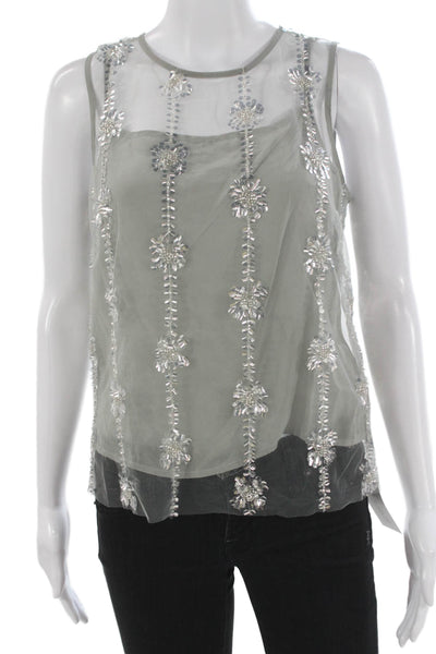 J Crew Collection Womens Camisole Gray Floral Polyester Sleeveless Size 2