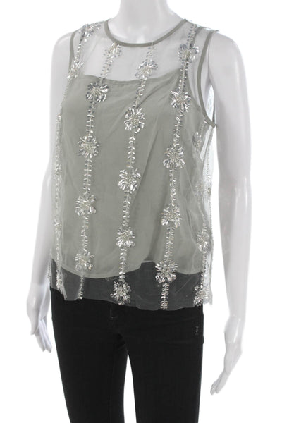 J Crew Collection Womens Camisole Gray Floral Polyester Sleeveless Size 2