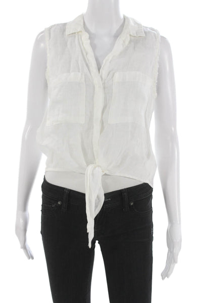Bella Dahl Womens Cropped Button-Up Linen Collared Sleeveless White Top Size XS