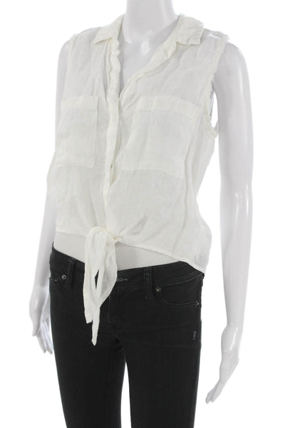Bella Dahl Womens Cropped Button-Up Linen Collared Sleeveless White Top Size XS