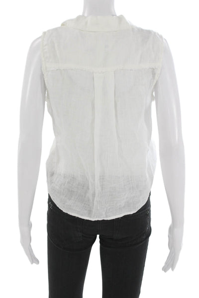 Bella Dahl Womens Cropped Button-Up Linen Collared Sleeveless White Top Size XS