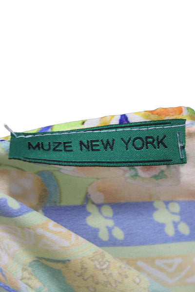 Muze Women Cropped Satin Floral V-Neck 3/4 Sleeve Tie Blouse Size S