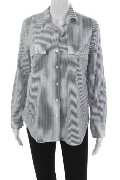 Babaton Women Blue Striped Cotton Collared Button-Up Long Sleeve Top Size XS