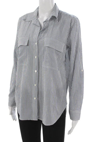 Babaton Women Blue Striped Cotton Collared Button-Up Long Sleeve Top Size XS