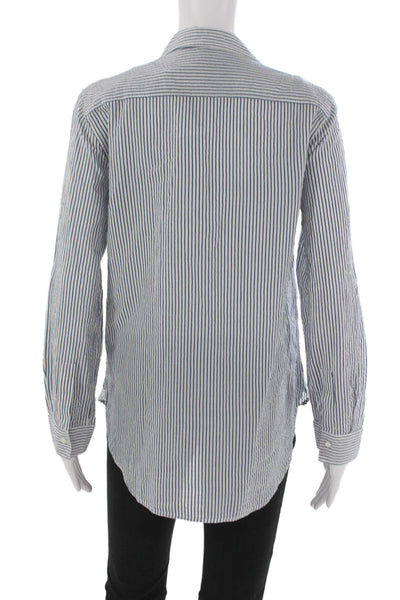 Babaton Women Blue Striped Cotton Collared Button-Up Long Sleeve Top Size XS