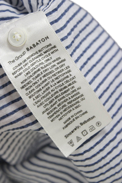 Babaton Women Blue Striped Cotton Collared Button-Up Long Sleeve Top Size XS