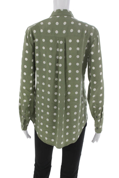 Equipment Femme Women Green Silk Polka Dot Long Sleeve Blouse Size XS