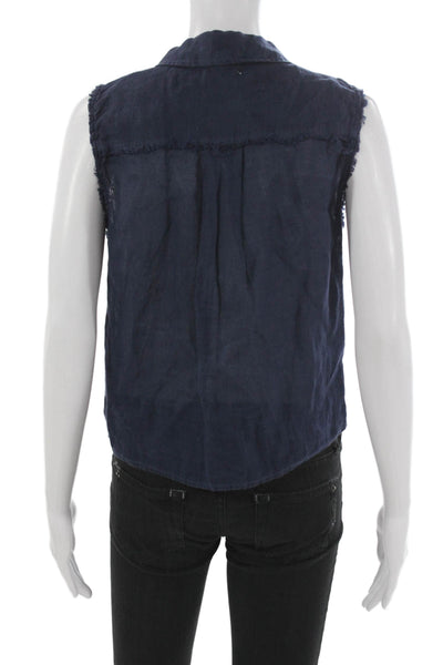 Bella Dahl Womens Cropped Button-Up Sleeveless Collared Linen Top Blue Size XS