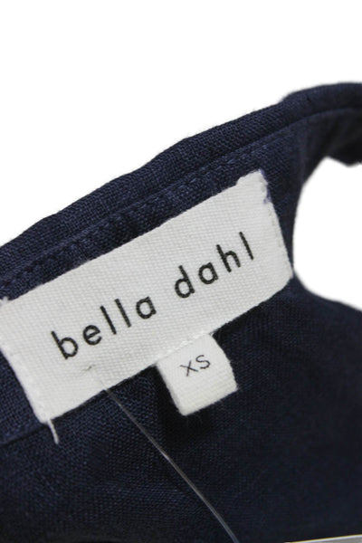 Bella Dahl Womens Cropped Button-Up Sleeveless Collared Linen Top Blue Size XS