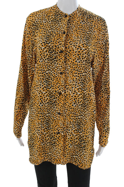 Ganni Women Tunic Button-Up Yellow Animal Print Long Sleeve Size 32