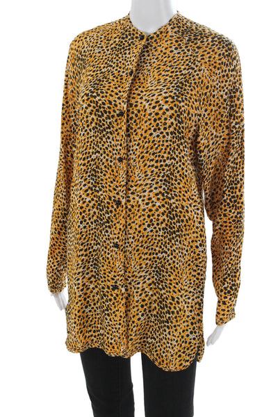 Ganni Women Tunic Button-Up Yellow Animal Print Long Sleeve Size 32