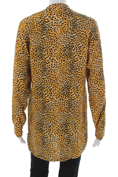 Ganni Women Tunic Button-Up Yellow Animal Print Long Sleeve Size 32