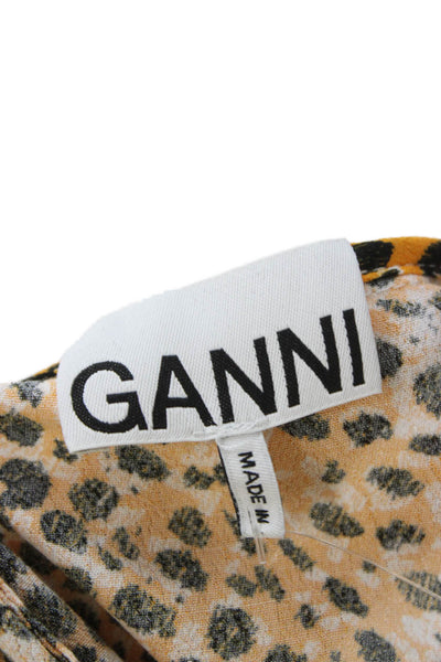 Ganni Women Tunic Button-Up Yellow Animal Print Long Sleeve Size 32