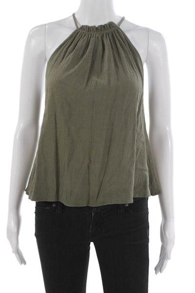 Three Of Something Women Basic Halter Sleeveless Cotton Blouse Green Size XS