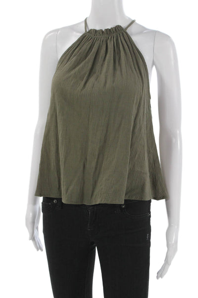 Three Of Something Women Basic Halter Sleeveless Cotton Blouse Green Size XS