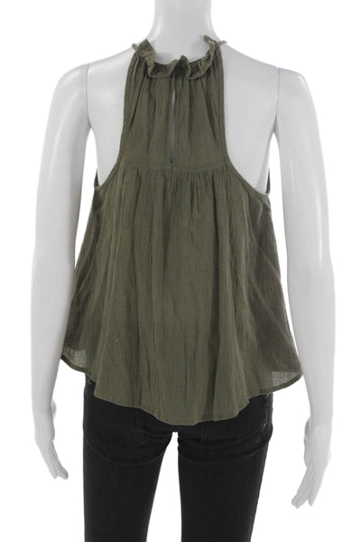 Three Of Something Women Basic Halter Sleeveless Cotton Blouse Green Size XS