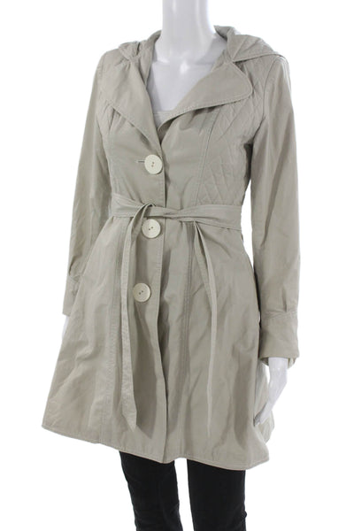 Smythe Women Beige Cotton Trench Coat Button Long Sleeve Size 2