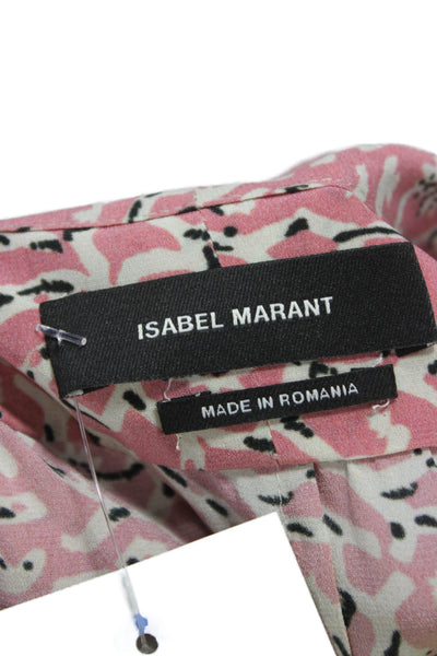 Isabel Marant Women Blouse Silk Pink V Neck Floral 3/4 Sleeve Zip Size 34