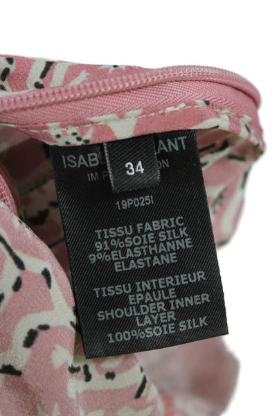 Isabel Marant Women Blouse Silk Pink V Neck Floral 3/4 Sleeve Zip Size 34