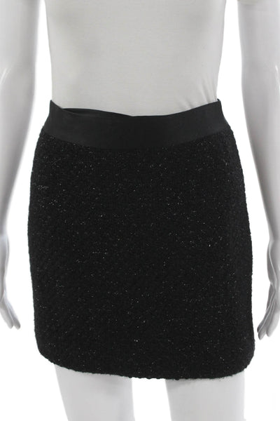 Milly Womens Mini Skirt Black Sparkle Textured Zip Short Size 0