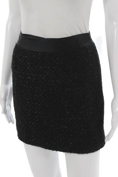 Milly Womens Mini Skirt Black Sparkle Textured Zip Short Size 0