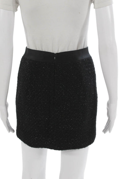Milly Womens Mini Skirt Black Sparkle Textured Zip Short Size 0