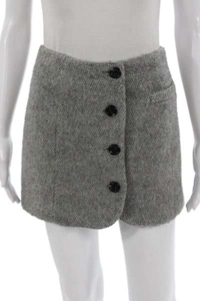 Helmut Lang Womens A-Line Wool Skirt Gray Button Size 0