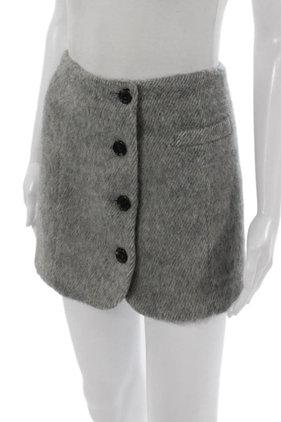 Helmut Lang Womens A-Line Wool Skirt Gray Button Size 0