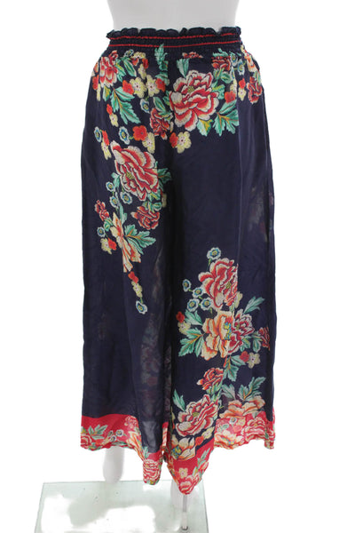 Johnny Was Women Blue Bohemian Floral Cupra Rayon Pull On Pants Size XS