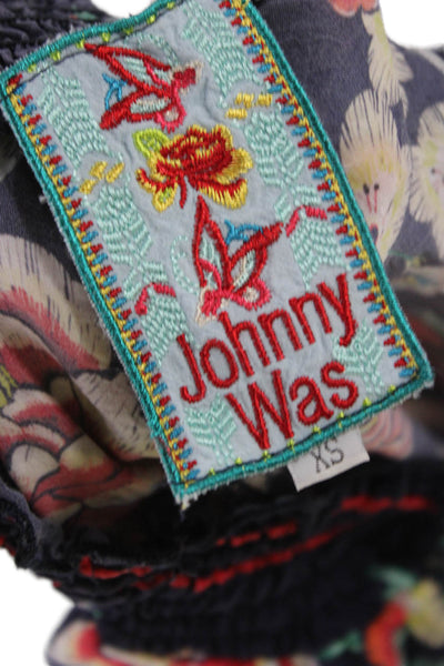 Johnny Was Women Blue Bohemian Floral Cupra Rayon Pull On Pants Size XS