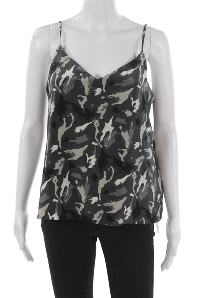 L'Agence Womens Silk V Neck Tank Camouflage Multicolor Size S