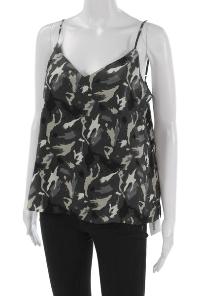 L'Agence Womens Silk V Neck Tank Camouflage Multicolor Size S