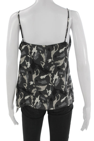 L'Agence Womens Silk V Neck Tank Camouflage Multicolor Size S