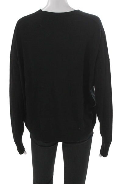CO Women Pullover Sweater V-Neck Black 100% Wool Long Sleeve Size S