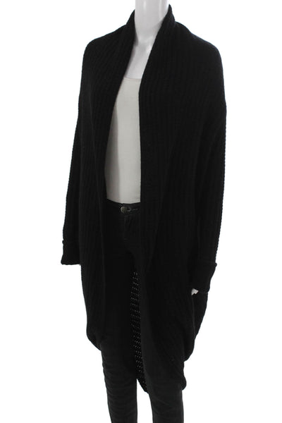 360 Cashmere Womens Black Cashmere Collared Long Sleeve Cardigan Size XS