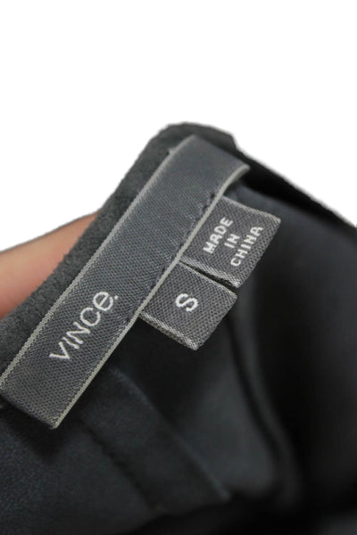 Vince Womens Leather Basic Round Neck Short Sleeve Blouse Gray Size S