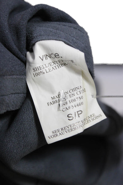 Vince Womens Leather Basic Round Neck Short Sleeve Blouse Gray Size S