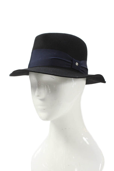 Rag & Bone Womens Drape Band Trilby Hat Black Navy Blue Wool Size Small