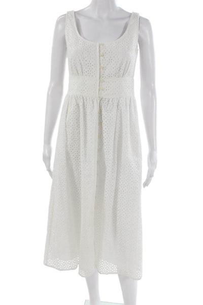 J Crew Womens Sundress White Scoop Neck Button Cotton Sleeveless Size 0