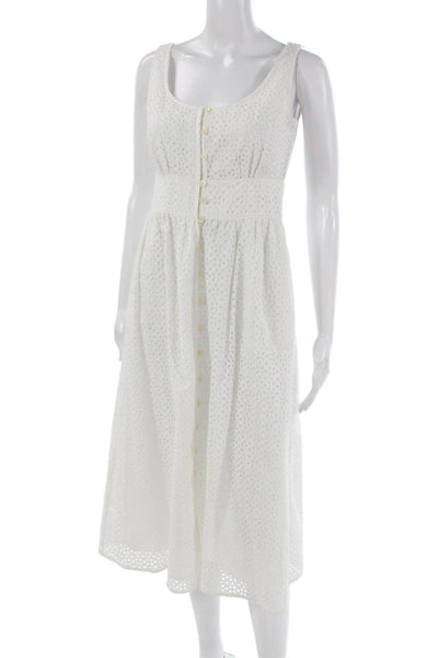 J Crew Womens Sundress White Scoop Neck Button Cotton Sleeveless Size 0