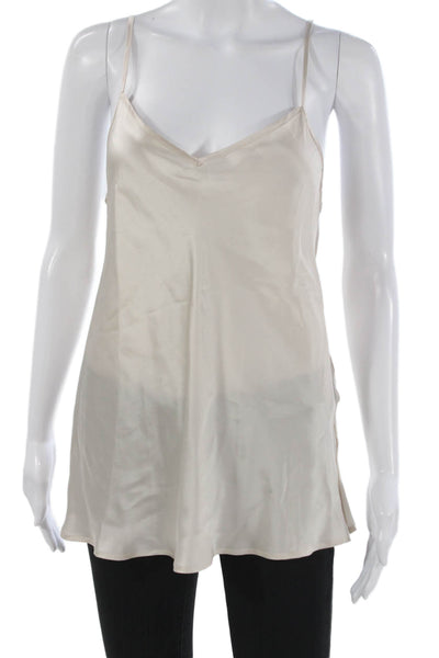 Intimissimi Women Satin Tank Top V Neck Sleeveless Beige Size S