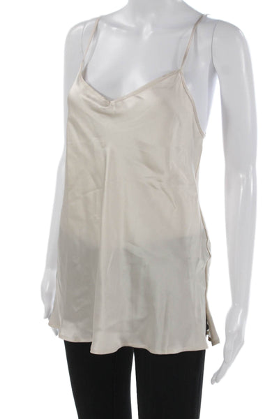 Intimissimi Women Satin Tank Top V Neck Sleeveless Beige Size S