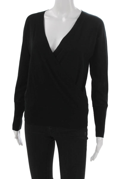 Kinross Cashmere Womens Silk Wrap V-Neck Sweater Black Long Sleeve Size XS