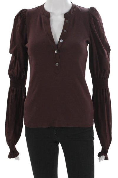 Veronica Beard Womens Red Pima Cotton Henley Long Sleeve Basic Blouse Size XS