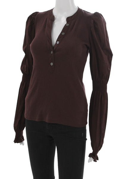 Veronica Beard Womens Red Pima Cotton Henley Long Sleeve Basic Blouse Size XS