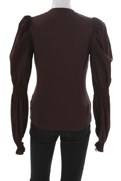 Veronica Beard Womens Red Pima Cotton Henley Long Sleeve Basic Blouse Size XS