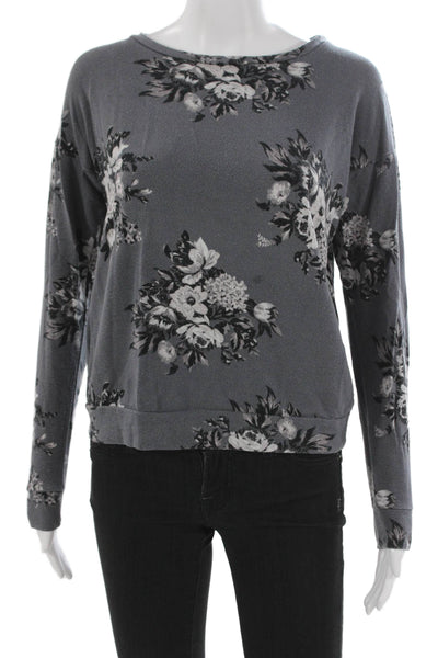 Soft Joie Womens Gray Floral Cotton Pullover Long Sleeve Round Neck Size 2XS