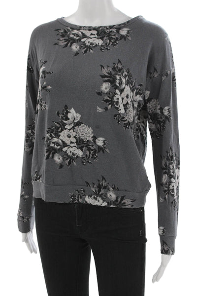 Soft Joie Womens Gray Floral Cotton Pullover Long Sleeve Round Neck Size 2XS