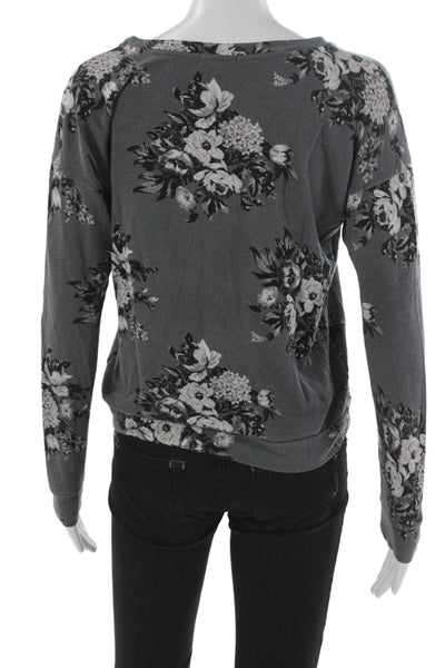 Soft Joie Womens Gray Floral Cotton Pullover Long Sleeve Round Neck Size 2XS