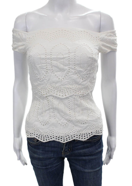 Bailey 44 Womens Off Shoulder Geometric Cotton Blouse White Size XS